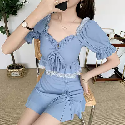 Swimsuit women's two-piece skirt fairy fan three-piece student ins small fresh sexy small chest gathered to cover the belly and show thinness