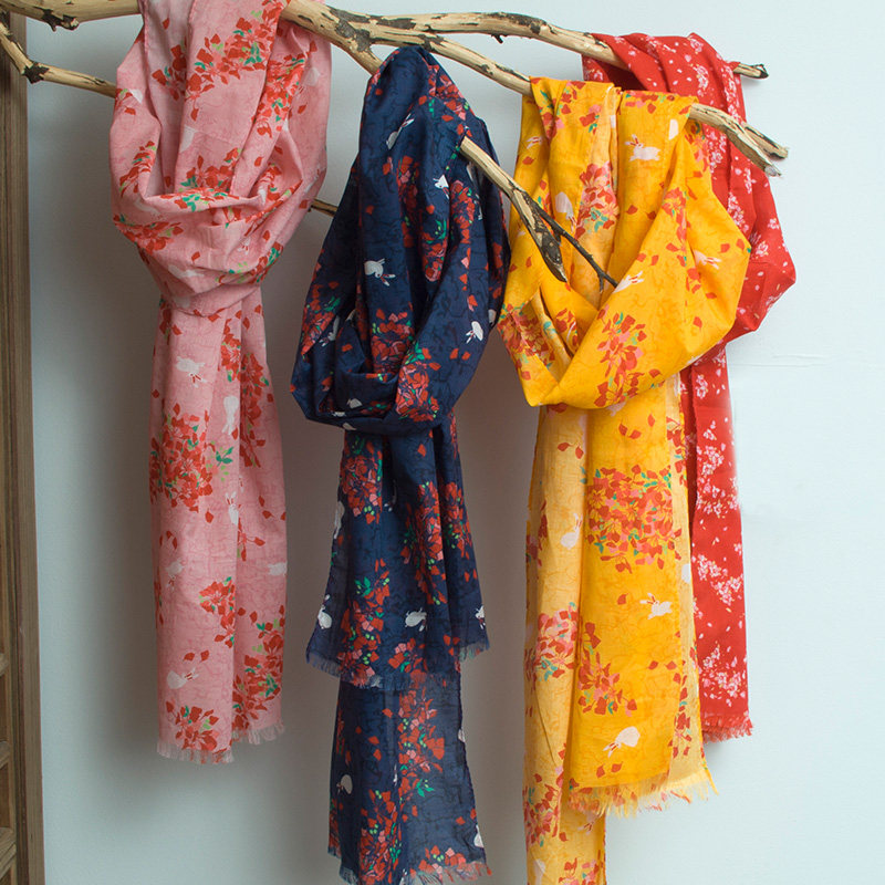 (Cool Pa) Japanese Quality Lady Pure Cotton Scarves Scarlet Cotton Soft Skin-skin-warm Neck with Shoulder Shatter sweet and sweet