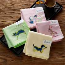 (Cool Pa)Japanese embroidered womens handkerchief Cotton gauze sweat-absorbing womens handkerchief adorable embroidery double-layer sweat-absorbing handkerchief