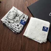 (Cool Pa) handkerchief double-sided embroidery craft small luxury (Malone Valentino) handkerchief pure cotton women