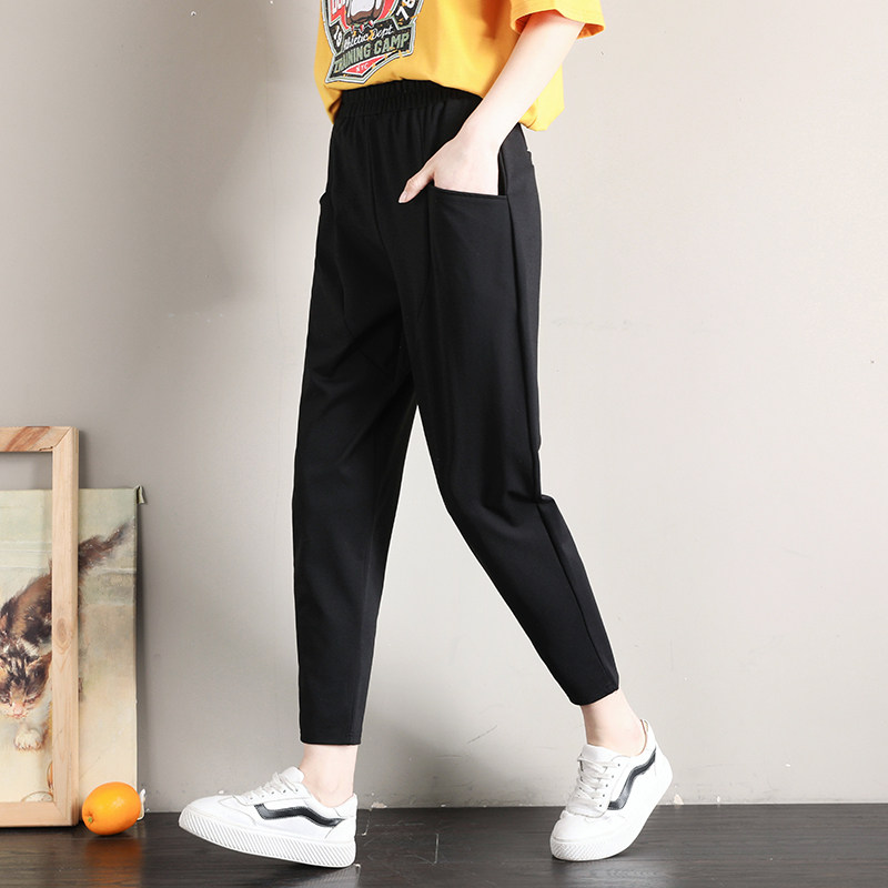 Large size radish pants women's 2022 new fat mm loose slim nine points casual suit straight high waist harem pants