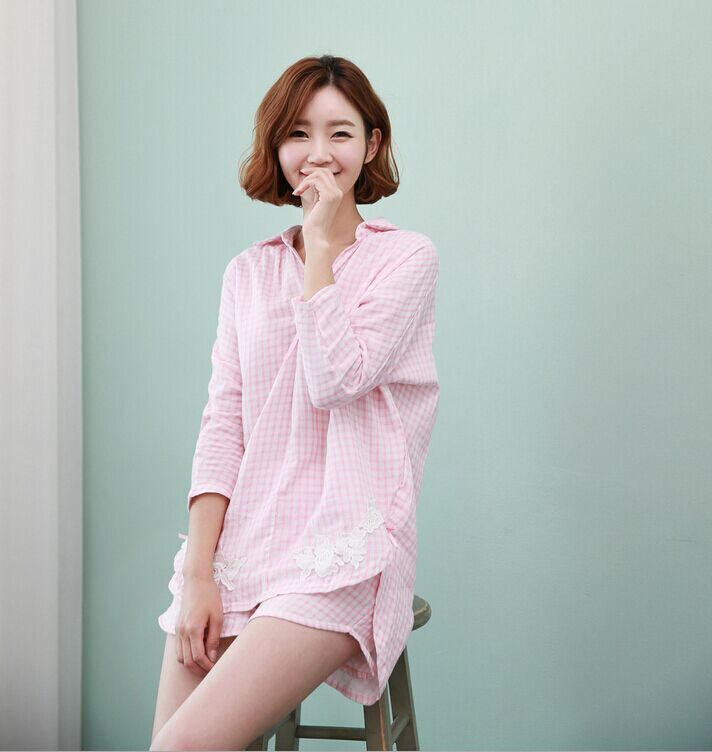 Spring and summer women's pure cotton gauze pajamas cute three-piece suit summer Korean version of the princess sweet and lovely home clothes