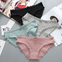 3-piece underwear women cotton Lady lace sexy middle waist low waist hot girl raw cotton triangle underpants head