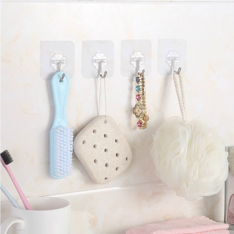 Stainless steel hook nail-free strong sticky hook creative seamless tile wall kitchen door transparent suction cup magic sticker