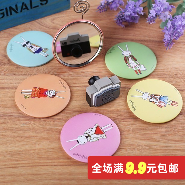 Girls Sweet Mini Cute Cartoon Small Mirror Portable Makeup Mirror Creative Round Beauty Mirror Makeup Mirror