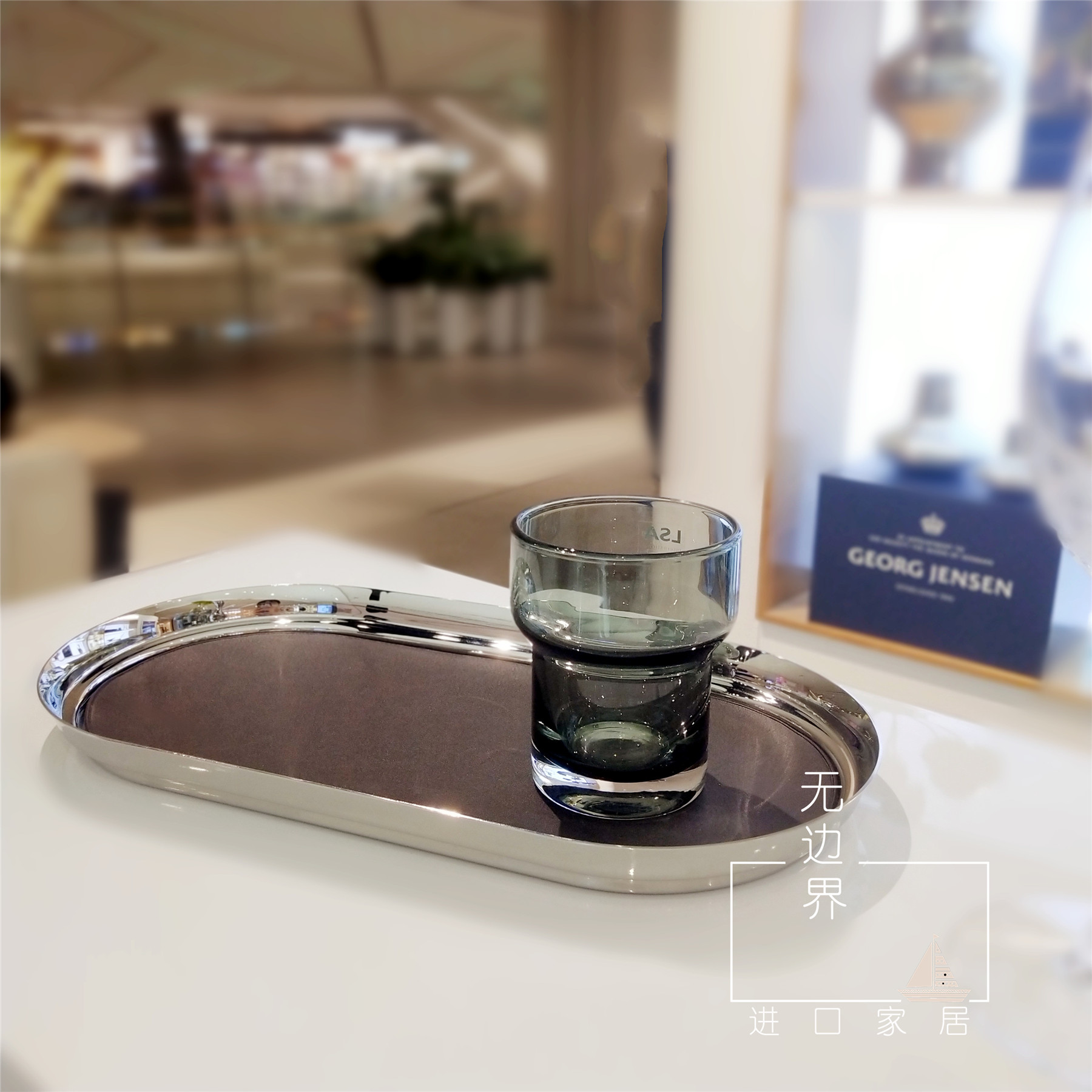 Georg Jensen Denmark Georges Jesei mirror polished stainless steel nursery leather genuine leather disc cushion ornament