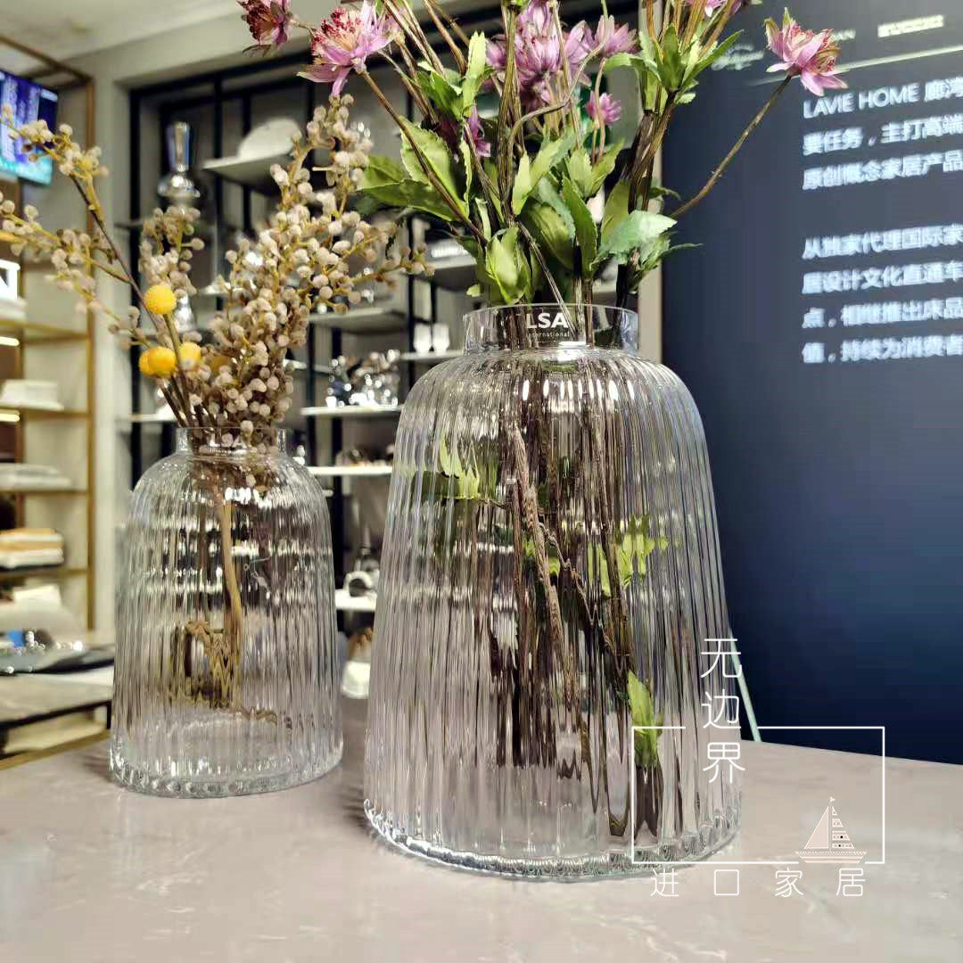 British LSA pleated creative colored crystal glass vase ornaments Light luxury handmade Nordic decorative flower transparent