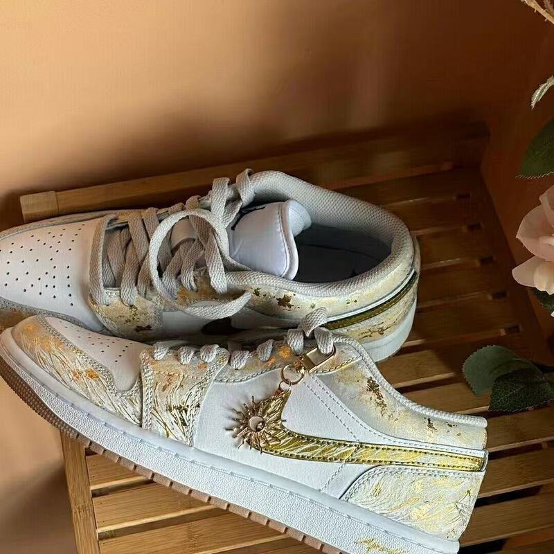 2026Aj Men's and Women's Shoes Sun God Apollo Limited Edition Aj1 Gold-Plated Dark Night Air Force Dunk Sneakers Sports Shoes