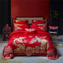 Crystal Home Textile Official Flagship Shop All-cotton Embroidery Four Pieces of Pure Cotton Big Red Bed Sheet Married