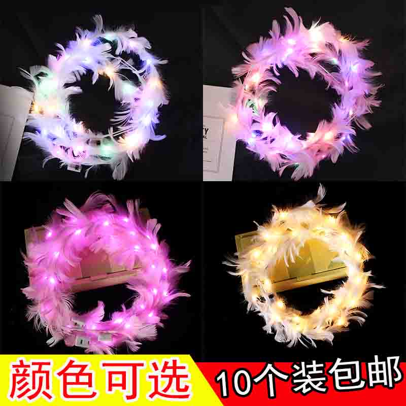 New Feather Deer Antlers Luminous Flower Ring Hair Stirrup Pushback Small Gift Christmas Shine Feather Rabbit Ears Manufacturer Direct
