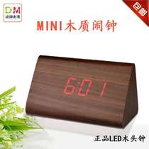 Creative LED wooden clock electronic alarm clock triangle sound control Wood clock sound control luminous mute creative station clock