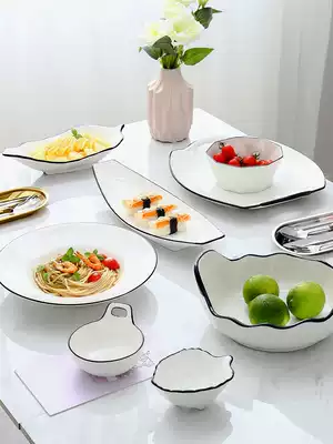 Western series dinner plate Steak plate Ceramic tableware Breakfast plate Japanese creative simple black line household plate