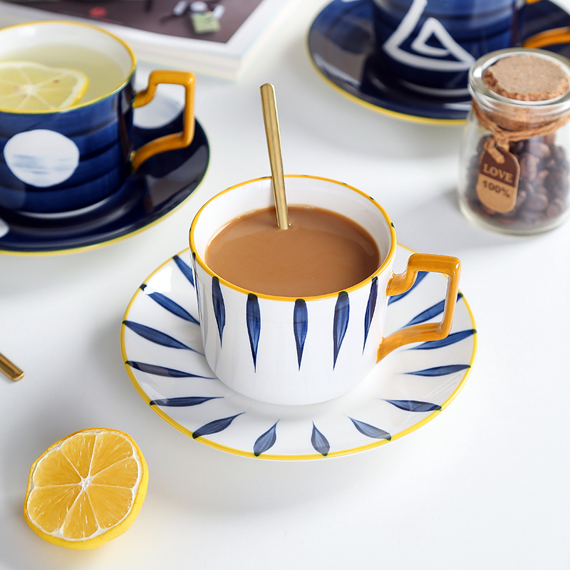 Day Style Coffee Cup Dish Suit Home Nordic Hand Painted Breakfast Cup Floral Tea Cup Afternoon Tea Cup Saucer Ceramic Milk Cup
