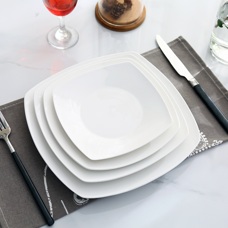 Pure white square steak plate Square Western food inventory heart plate Flat plate Simple ceramic tableware creative household plate