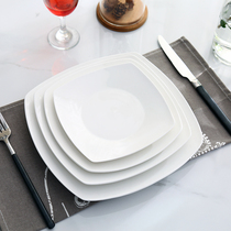 Pure white square steak plate Square Western dinner plate snack plate flat plate simple ceramic tableware creative household plate