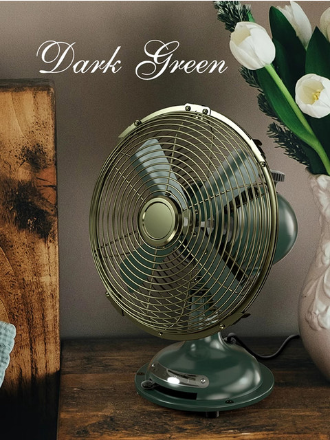 Sam Sunko Small Table Fan, Antique Style, 8inch Oscillating Heads, Small Household Bedroom Retro Metal Ornament Electric Fan, Same Model