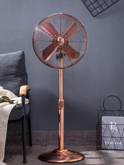 Retro Floor-Standing Fan with Metal Blades for Home and Commercial Use, Restaurant High Airflow Dc Variable Frequency Adjustable Vertical Electric Fan