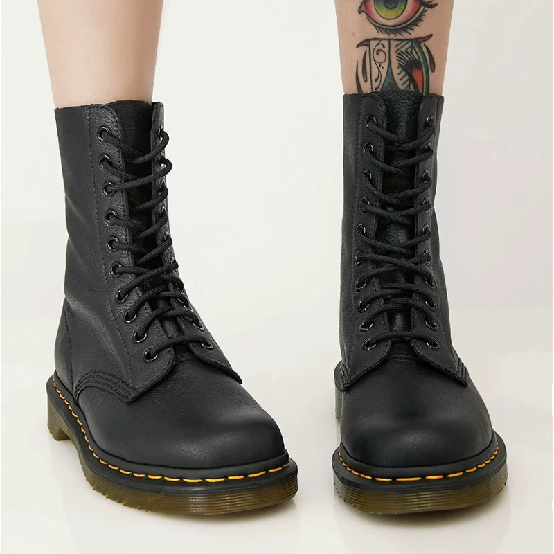 Домашние 10-дырочные Martin boots мужские ботинки высокие мужские и женские ботинки верхний слой с рисунком личи, однотонные автомобильные ботинки