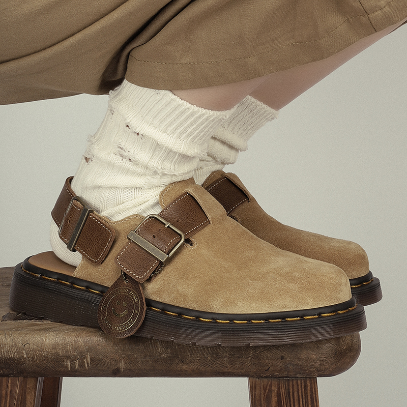 Crazy Home LAOSHU Martin Birkenstock-Style Shoes British Retro Closed-Toe Half-Slippers Goodyear Craftsmanship Sandals