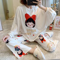 Japan Soft Honeys Spring Fall Pure Cotton Long Sleeve Cute Girl Printed student Home Clothing Sleeping Pants