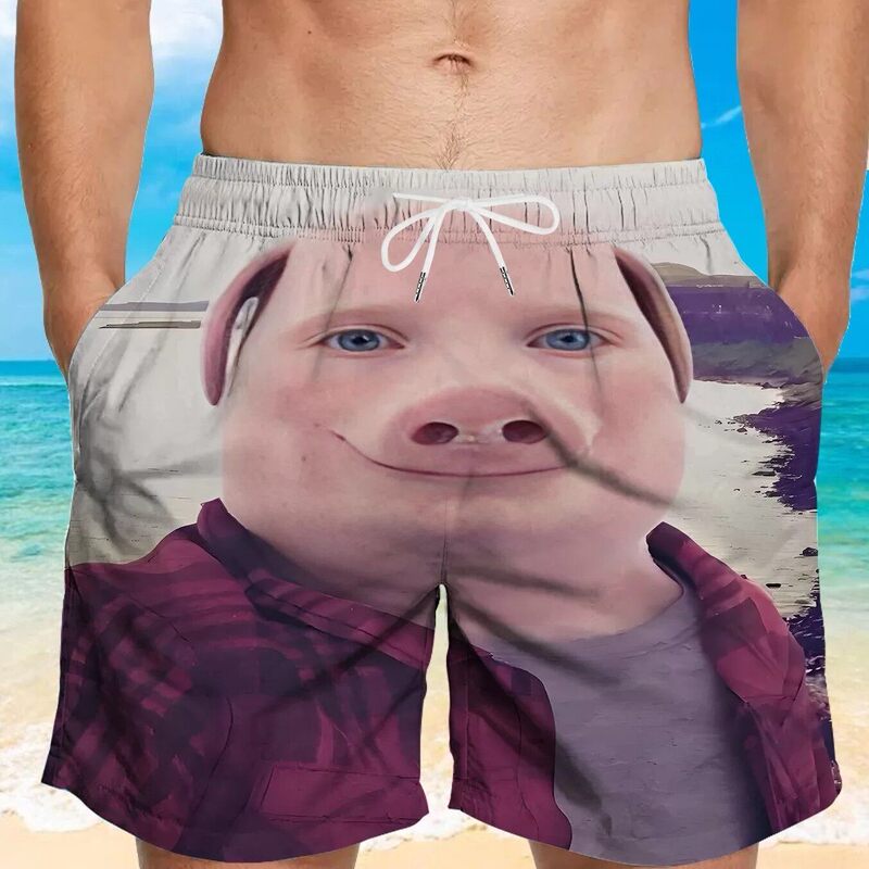 Summer Fun and Creative Expression Piggod Pig God Pajama Shorts Comfortable Home Shorts Beach Casual Men's Beach Shorts