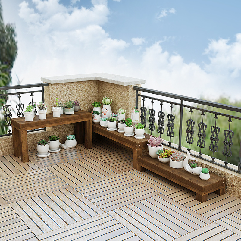 Balcony multimeat outdoor steppe staircase solid wood staircase pot outdoor courtyard anti-corrosion wood shelf
