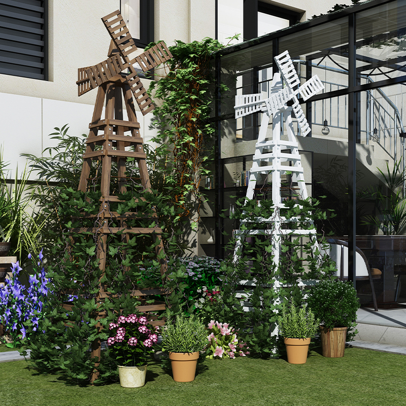Windmill flower stand solid wood outdoor anti-corrosion wood outdoor courtyard grape trellis garden decoration rose clematis climbing rattan trellis