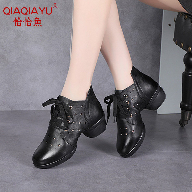 Precisely Fish Genuine Leather Square Dance Shoes Women's Summer New Dance Shoes Women Soft-style Modern Dance Shoes for Heightening Dancing Shoes