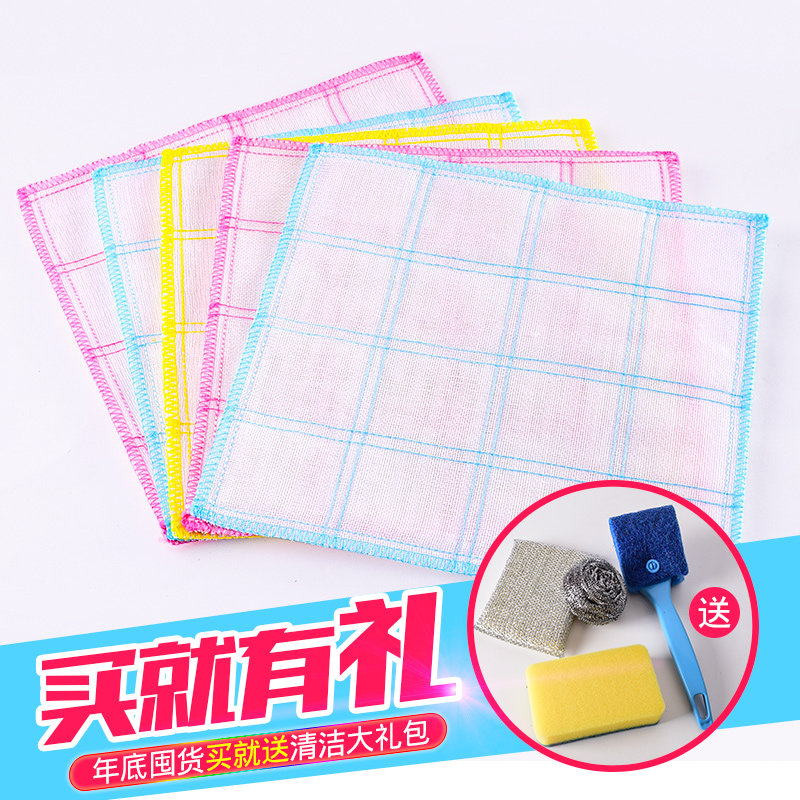 Pure cotton dishwashing cloth non - oil thickening non - hair shedding cleaning cloth kitchen absorbent rag 10 packs
