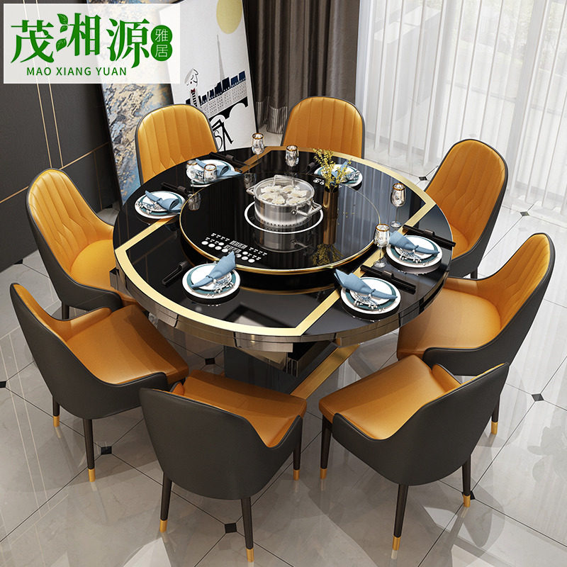 Folding dining table modern minimalist light luxury retractable with induction cooker home small household dining table variable round table multifunctional