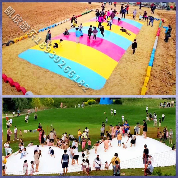Scenic area net red unpowered inflatable multi-ball trampoline Amusement Park Children Bounce Grass Jumping Bed