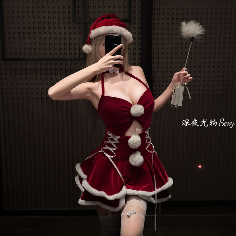 Christmas Themed Costume Set for Women, Pure Desire Vibe Outfit, Nightclub New Year Date Outfit