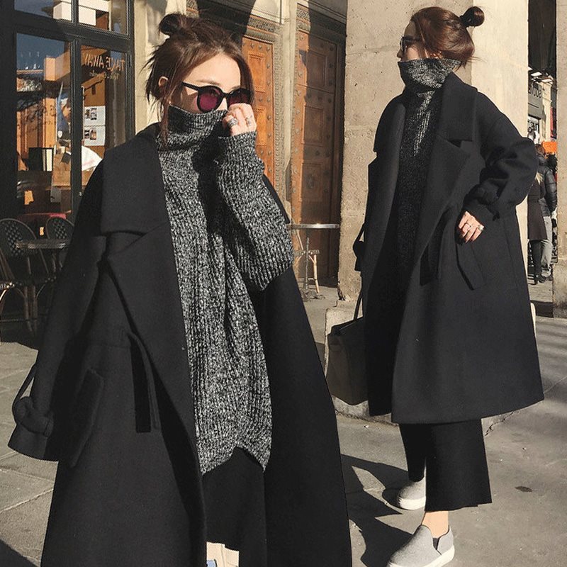 Star 2023 new Han - style medium - long hair coat coat female Korean wind with warm - clothes coat