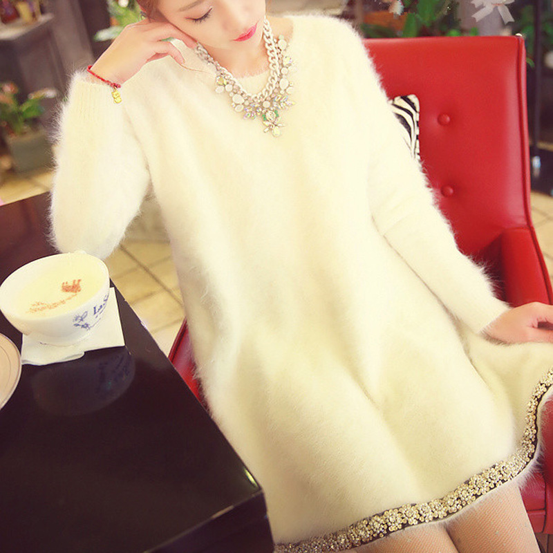 Hong Kong counter 2022 autumn and winter star with the same paragraph long-sleeved mohair sweater women's dress mid-length bottoming skirt