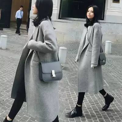 Korean counter 2021 Winter new wool medium long version of women's coat Korean double-breasted woolen temperament coat