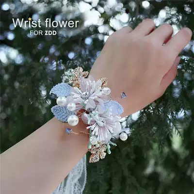 ins handmade bridal wrist flower bridesmaid sister bracelet flower small fresh and beautiful Korean high-end hand flower bud ribbon