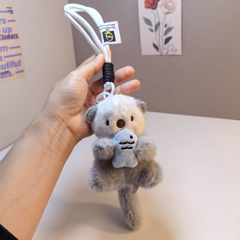 Cute Cartoon Sloth Doll Couple Bag Pendant Accessory Holding Fish Koala Plush Toy Car Keychain Small Gift