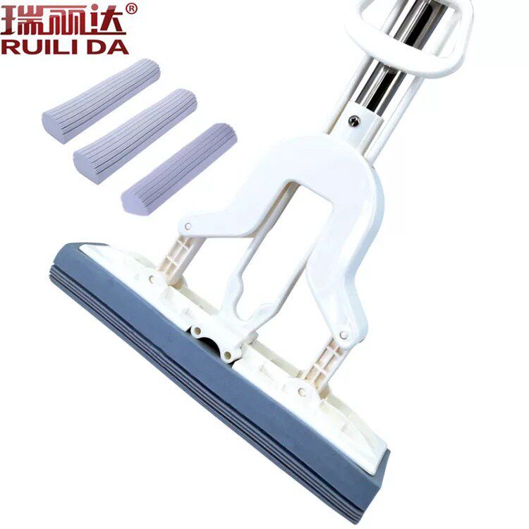 Ruilida steel rod 29CM fold squeeze water glue cotton tow household sponge telescopic rod hands-free tow PA 2 heads