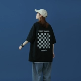 Tide, ретро шахматы, летняя универсальная футболка с коротким рукавом для влюбленных, в американском стиле, оверсайз