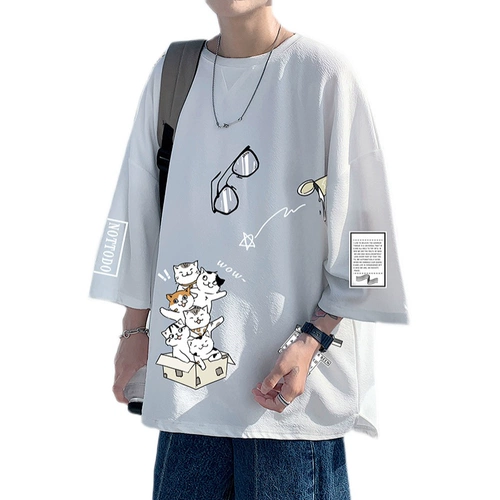 Летняя тонкая шелковая футболка, короткий рукав, оверсайз