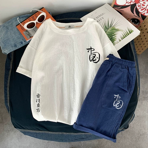 Мужской комплект, китайский стиль, из хлопка и льна, изысканный стиль