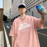 Синяя хлопковая футболка с коротким рукавом, оверсайз, в американском стиле, короткий рукав