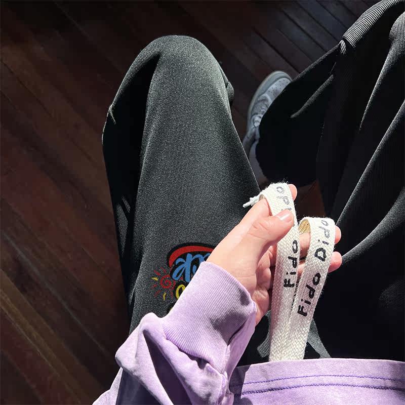 Тренировочные брюки 美式重磅卫裤男春秋款青少年裤子潮流百搭直筒束脚运动裤休闲长裤 Plqv