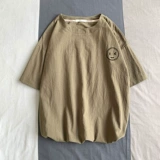 Японская летняя футболка с коротким рукавом, из хлопка и льна, оверсайз, свободный крой, короткий рукав