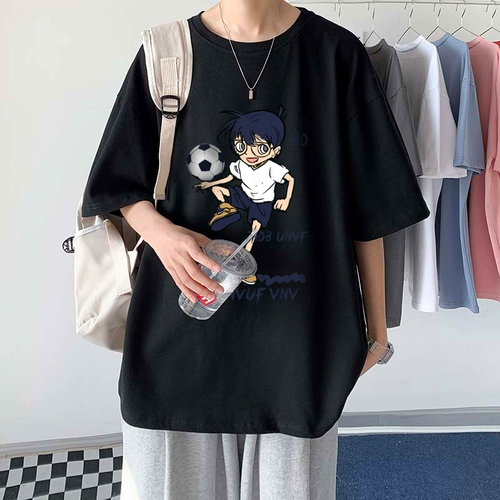 Мультяшная хлопковая футболка с коротким рукавом, оверсайз, короткий рукав