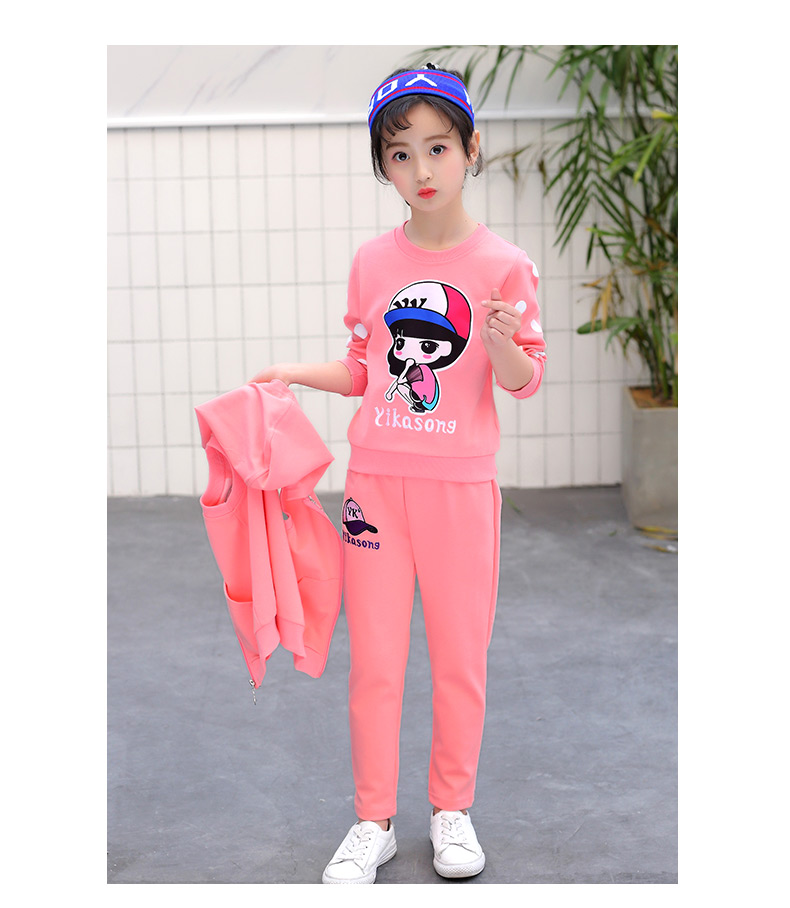 Quần áo bé gái mùa thu 8 8 9 10 10-12 đến 13 tuổi Trẻ em và quần áo bé gái thể thao ba bộ váy trẻ em hàn quốc