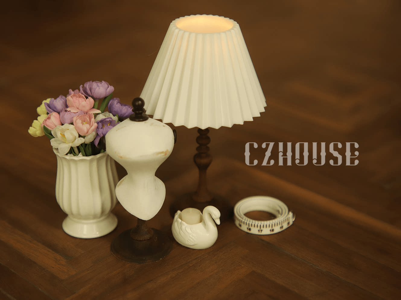 bjd场景道具娃屋 【现货】微缩黑胡桃木复古褶皱台灯（电线可拆卸）陈郎lanczhouse