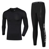 Winter fitness clothes mens tight running plus velvet quick clothes gym breathable long sleeve sports set mens two sets