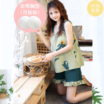 2022 New Sleepwear Womens Pure Cotton Summer Clothing Harness Passion Sexual Sensation With Chest Pads Coalbed With Small Breasts And Two Sets