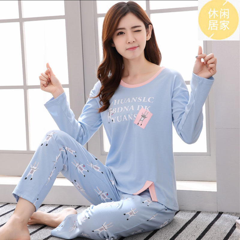 Pajamas women's autumn 2022 new loose cotton long-sleeved thin section fashion cute spring and summer suits home clothes